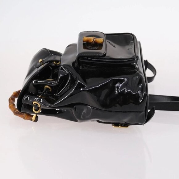 GUCCI Bamboo Backpack Enamel Black Gold 003 2058 0030 Auth bs29262 main image 7